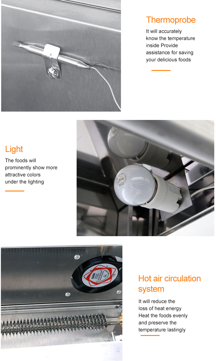 1600W Commercial Kitchen Counter Top Fast Food Warmer Display Showcase for KFC Chicken