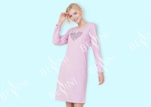 China Pink Ladies Long Sleeve Nighties / Womens Summer Nightgowns Heart Shape Placement Print wholesale