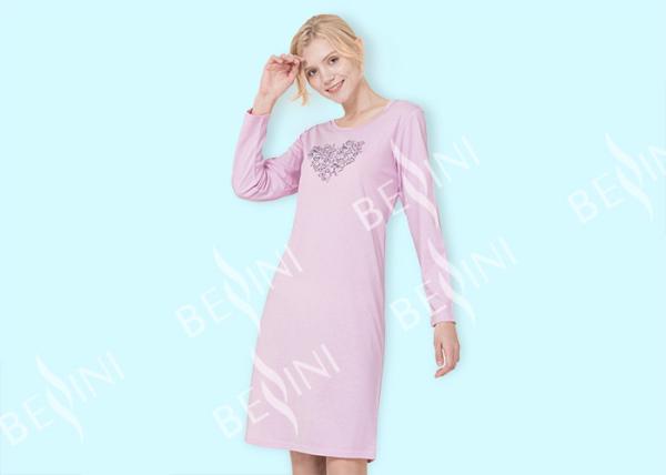 Pink Ladies Long Sleeve Nighties / Womens Summer Nightgowns Heart Shape