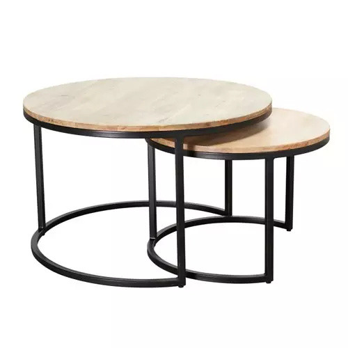 80*80*75cm Home Room Furniture Luxury Round Wood Top Coffee Table With Metal