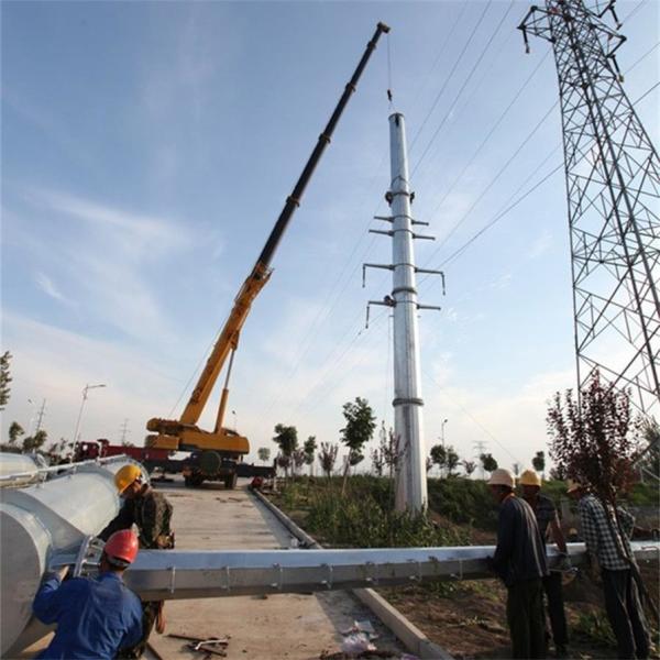 High Voltage Hot Dip Galvanized Electrical Power Pole With Anchor Bolt