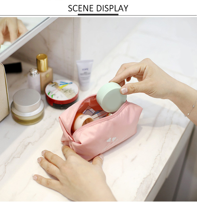 Basics Portable Waterproof Pure Color Pink Polyester Cosmetic Bag