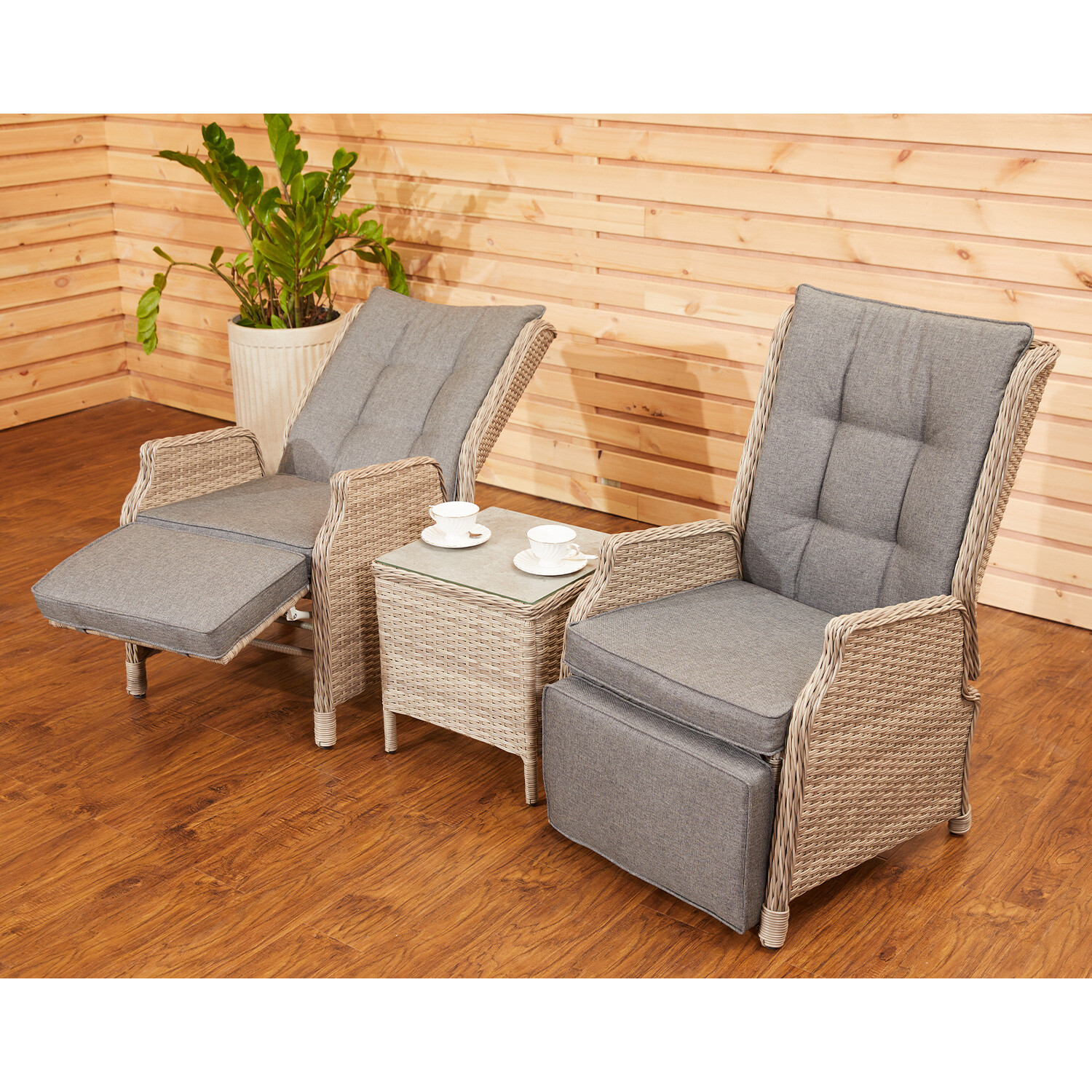 Adjustable Backrest Garden Sofa AJUNION Wicker Rattan Patio Furniture with Side Table
