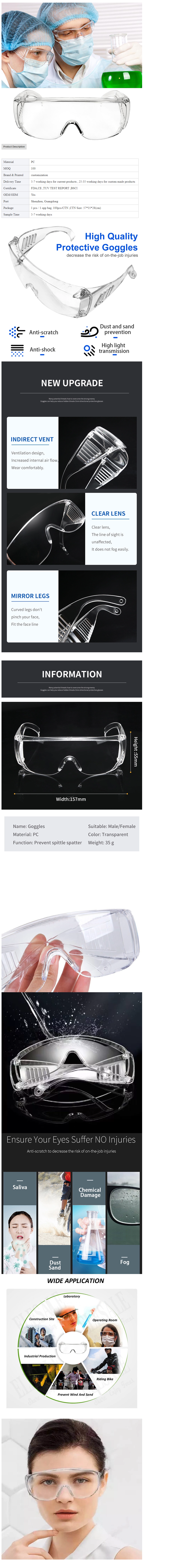 2020 Medical Safety Goggles Transparent Wide Use Protective Glasses for Sale