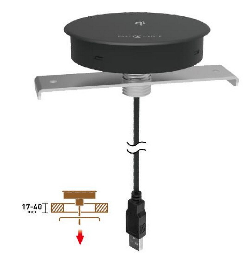 9V 1.75A Hudly Invisible Built In Wireless Charger Desk With 1.5M USB Cable