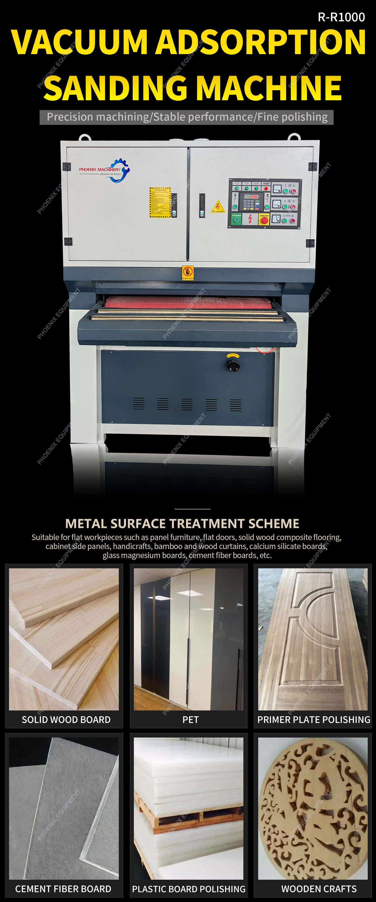 Vacuum Adsorption Sanding Machine R-R1000 6-14m/min for Wood Floor and Cabinet Door