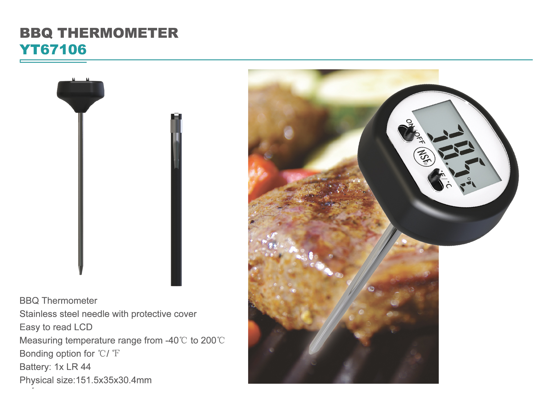 15.25 x 3.5 x 3.1 Kitchen Thermometer Digital Instant Read for Meat Poultry Cooking