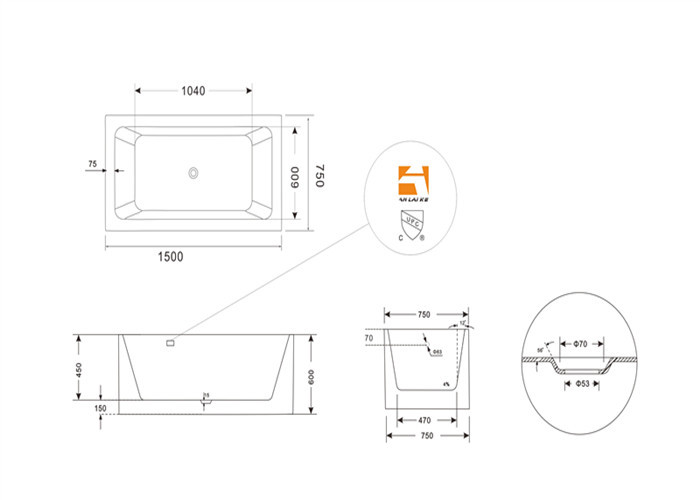 Wide 60 Inch Freestanding Bathtub , Rectangular Freestanding Tub With End Drain