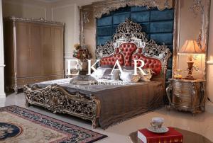 China Italy antique luxuxy bedroom furniture master wooden leather bed LS-A118A on sale