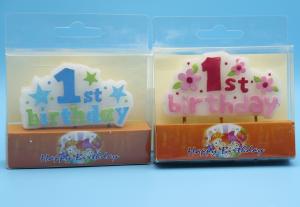 China 1st Birthday Painted Shaped Candle Blue / Pink Color For Little Baby Party Decor wholesale