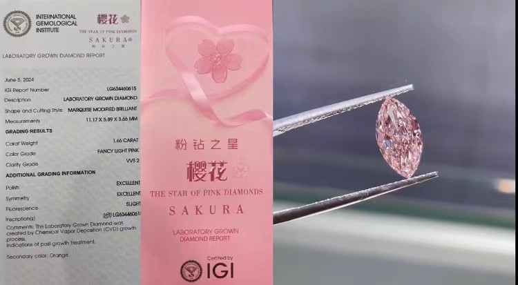 Fancy Sakura Pink Diamond Lab Created Colored Pink Lab Grown Diamond