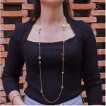 Multicolored Marble Stack Wearing Long Necklace 18K Gold Stainless Steel