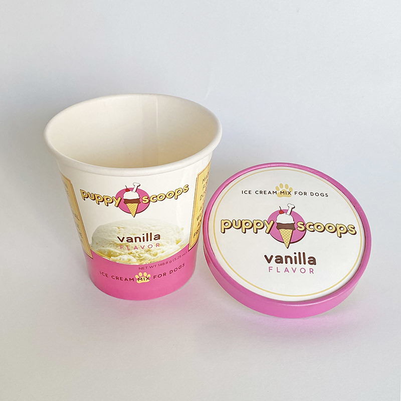 Custom Printed Ice Cream Paper Cup With Lid For Frozen Yogurt 14oz 420ml