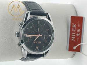 China 30 Meters Stylish Water Resistant Quartz Wrist Watch Engraved Logo Leather Strap Quartz Watch wholesale