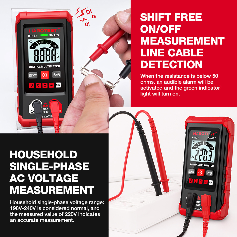 HT123 Smart Digital Multimeter AC/DC Voltage Resistance Continuity Measurement Tester NCV Multimeter With Backlight
