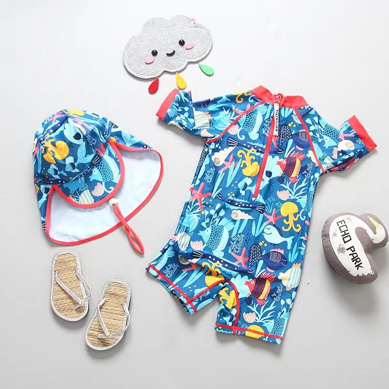 Gradual Blue Boys Swimwear Sets Split Lively Outdoor Children'S Swimsuit SPF50+