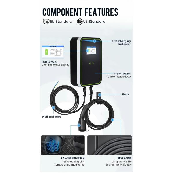 OCPP 1.6J 32A 3 Phase Wallbox EV Charging Pile 7kw - 22kw 380V Wallbox Electric Car Charger