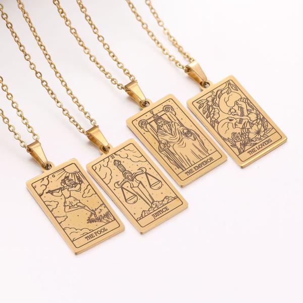 Gold Plated Vintage Square Stainless Steel Tarot Cards the Sun Pendant Necklace