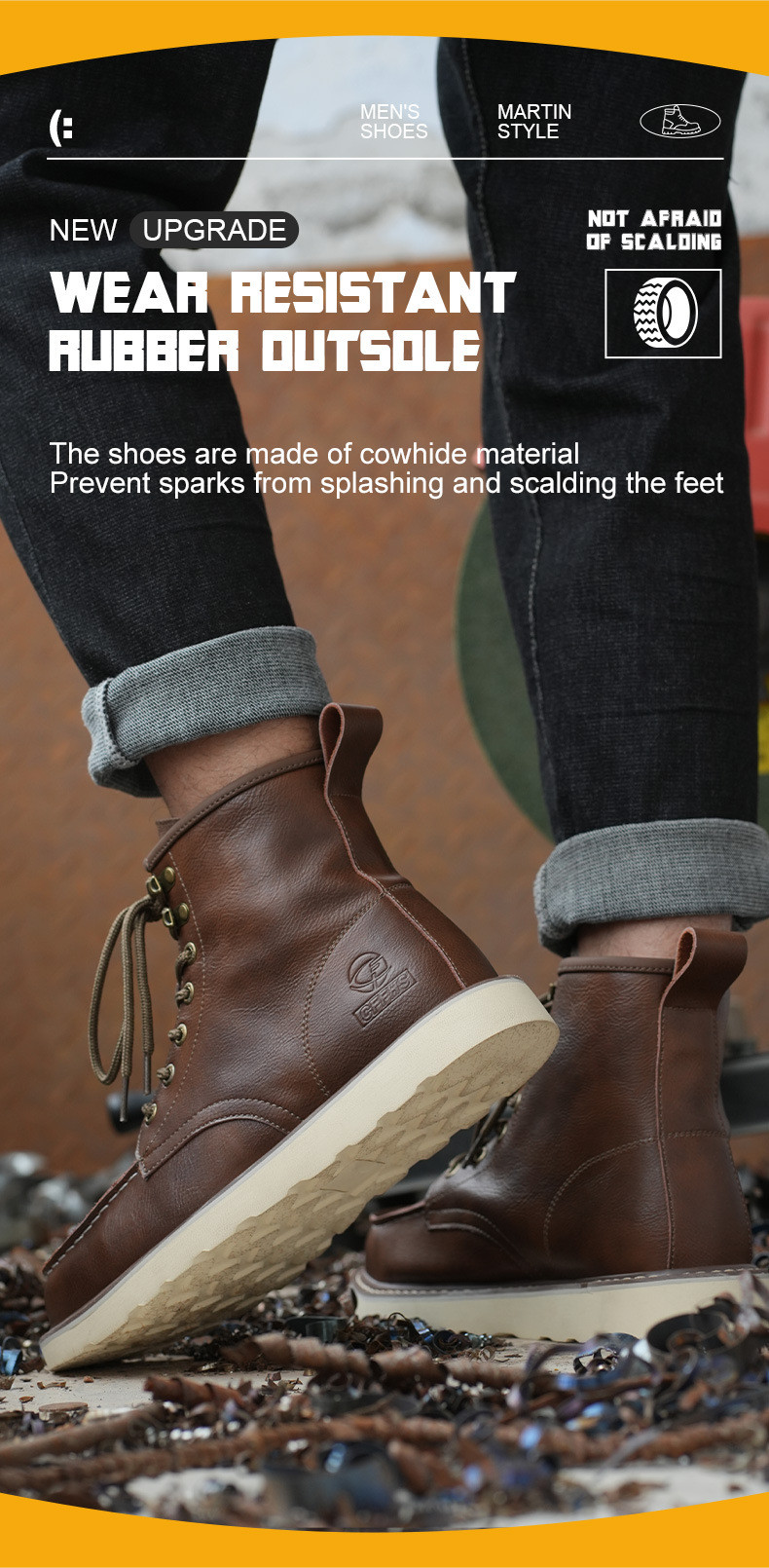 Kevlar Midsole Rubber Work Shoes In Brown Cowhide For Superior Safety Features