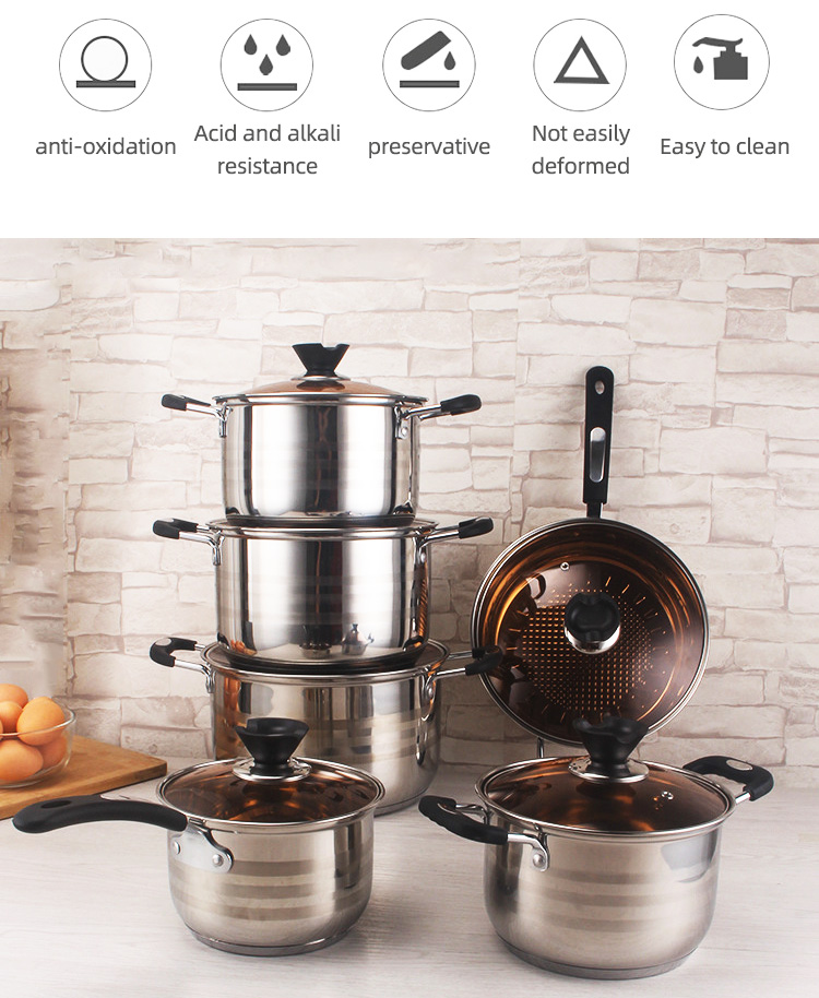 The New Listing 12 PCS Stainless Steel Cooking Set Pots And Pans Cookware Sets Cooking Soup Pots Set