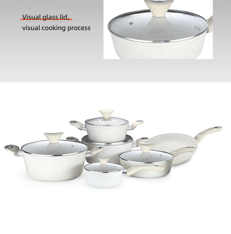 Multifunction 11 Pcs Medical Stone Non Stick Pot Set Cookware Set Aluminum Cooking Pot Set