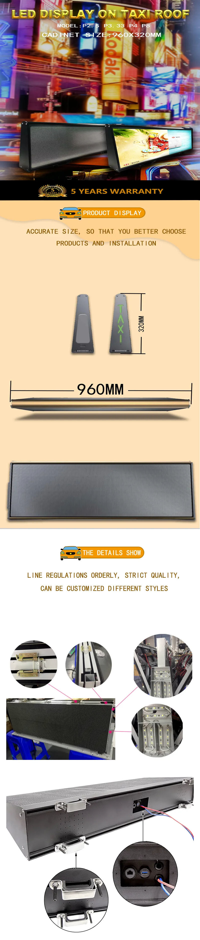 1920Hz Outdoor Taxi Top Led Display With Standard Size 960x320mm