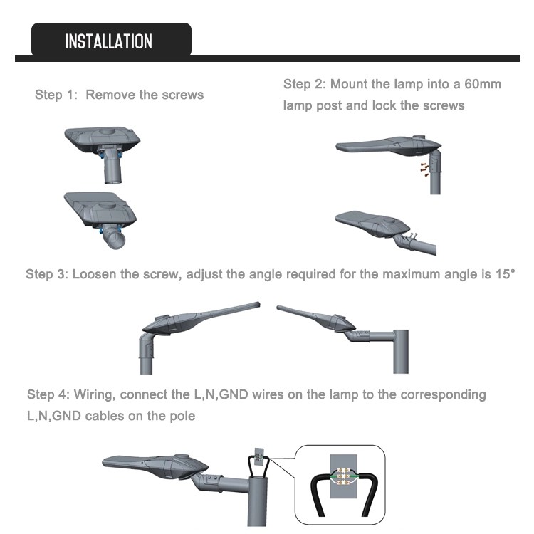 IP66 High Power LED Street Light For Outdoor Pathway Bulit In Power Off Protecter