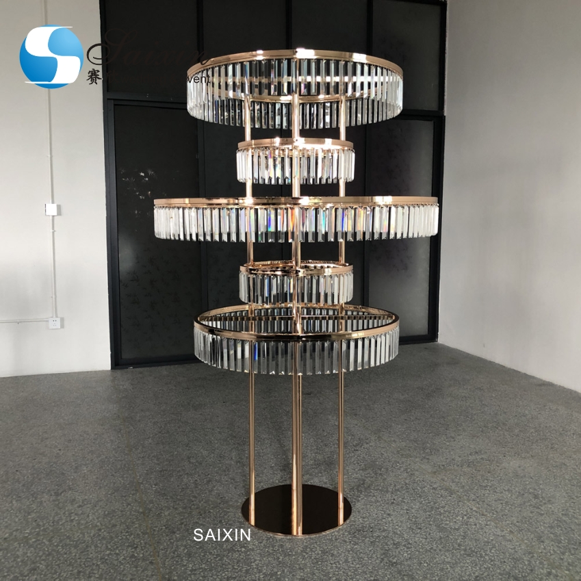 Gold Metal Flower Stand Wedding Outdoor 80cm Large Crystal Table Tree Centerpiece