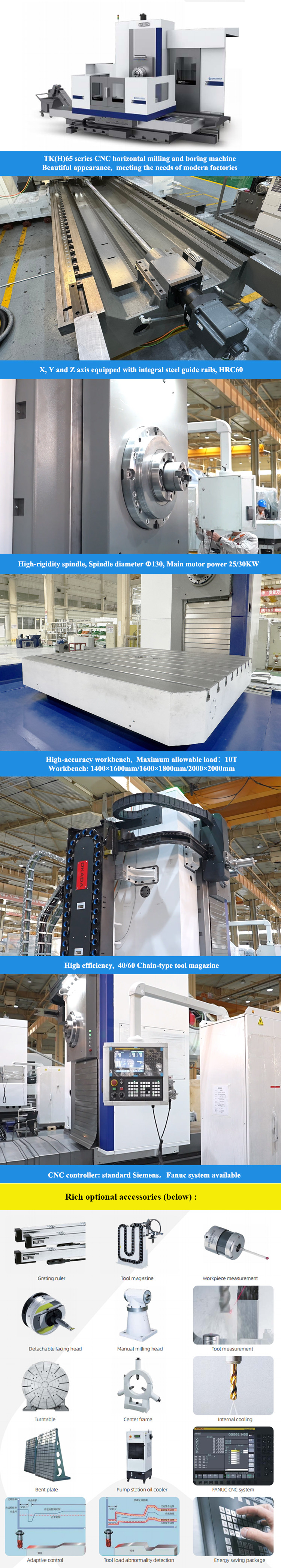 SMTCL Heavy Duty Multifunctional 5 Axis Horizontal Boring Mills TK6516 CNC Boring And Milling Machine