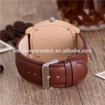 Aliexpress hot selling high quality wood case watch genuine leather strap mens