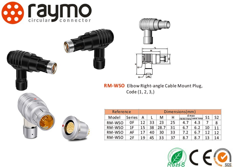 Right Angle 7 pin IP68 Circular Waterproof Connector Black Color