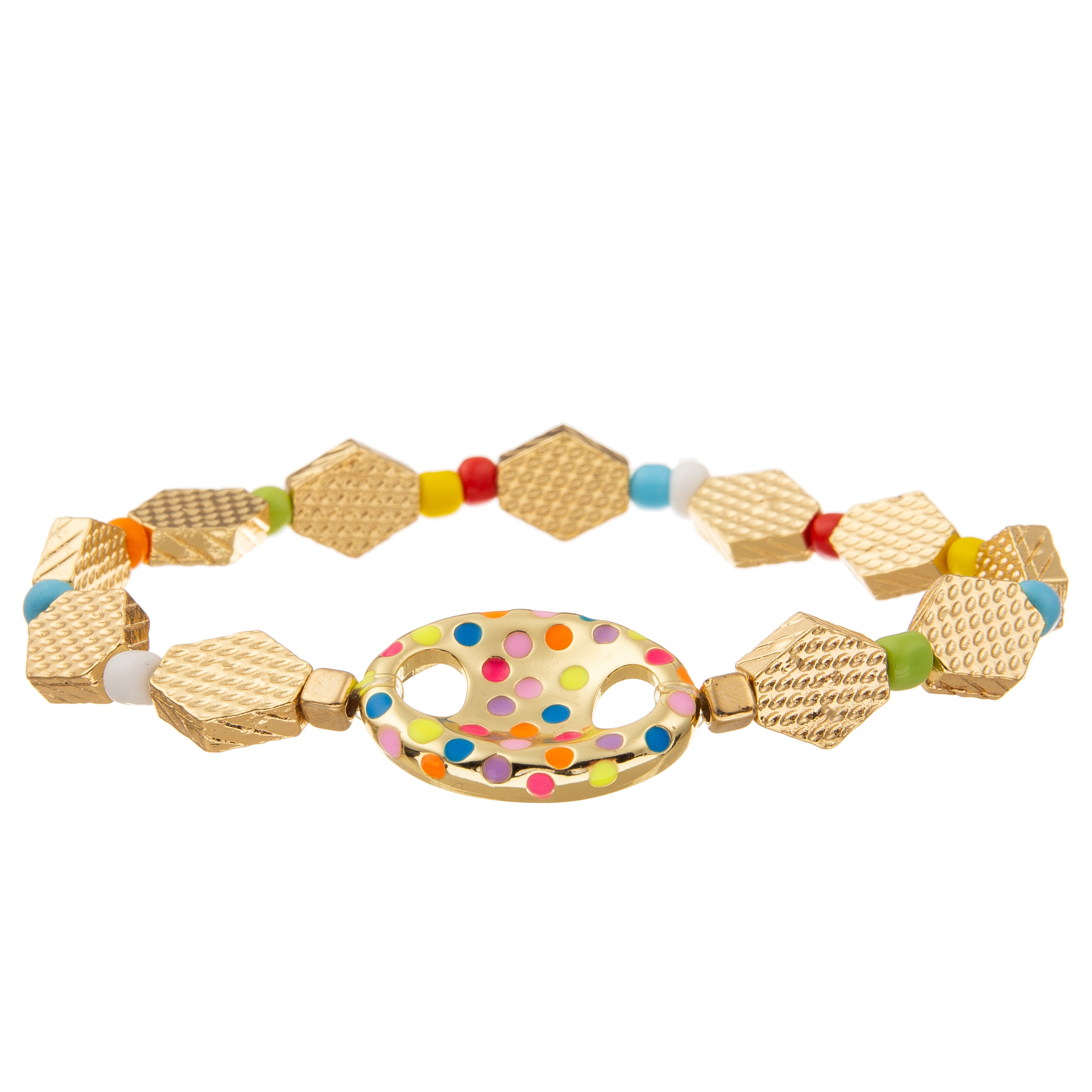 Gold Plated Handmade Beads Chain Link Bracelets With Round Faceted Crystal