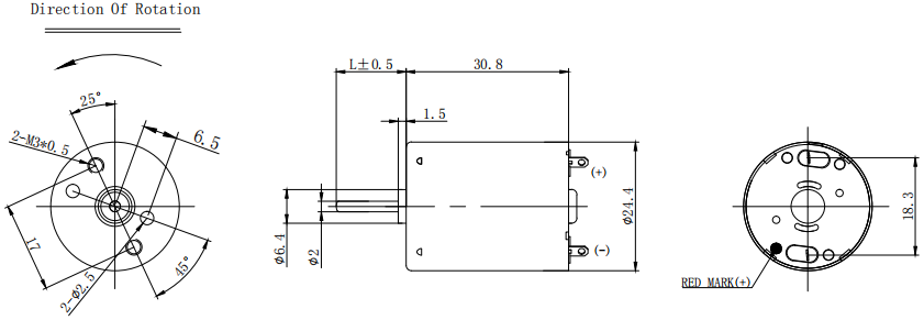 12V 24V 6000Rpm 24mm Mini 370 Motor DC High Speed  For Miniature Diaphragm Pumps Dimension