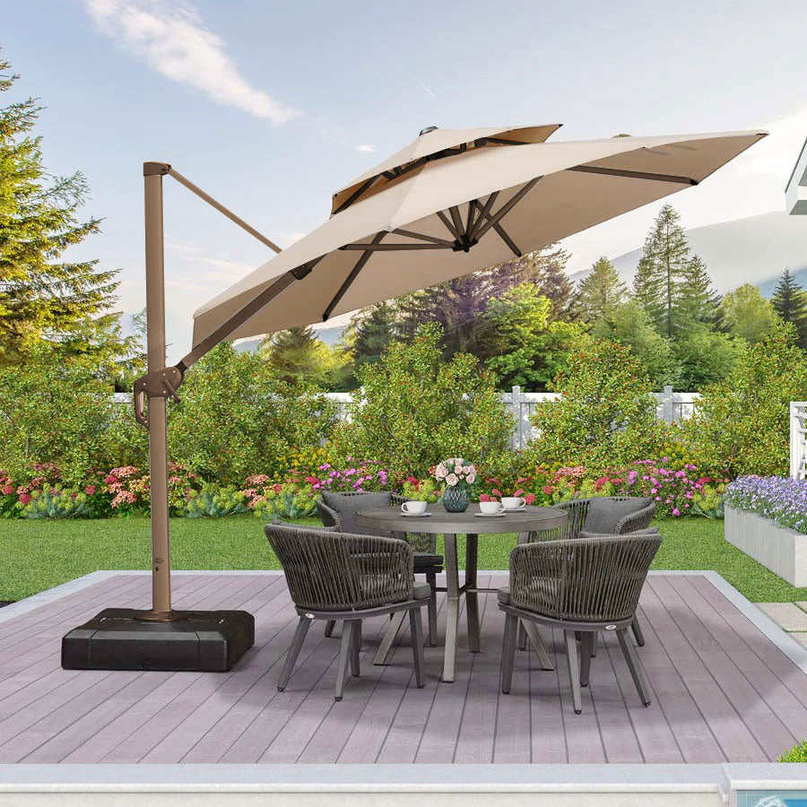 Outdoor Garden Patio 360 Degree Rotation Aluminium Double Roof Umbrella Deluxe Parasol