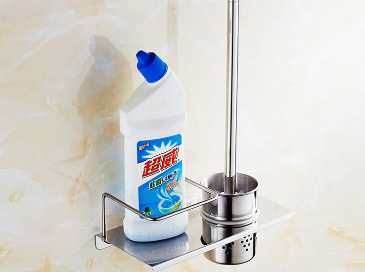 Wall-Mounted stainless steel holder and metal handle toilet brush bathroom rubber toilet brush with hotel