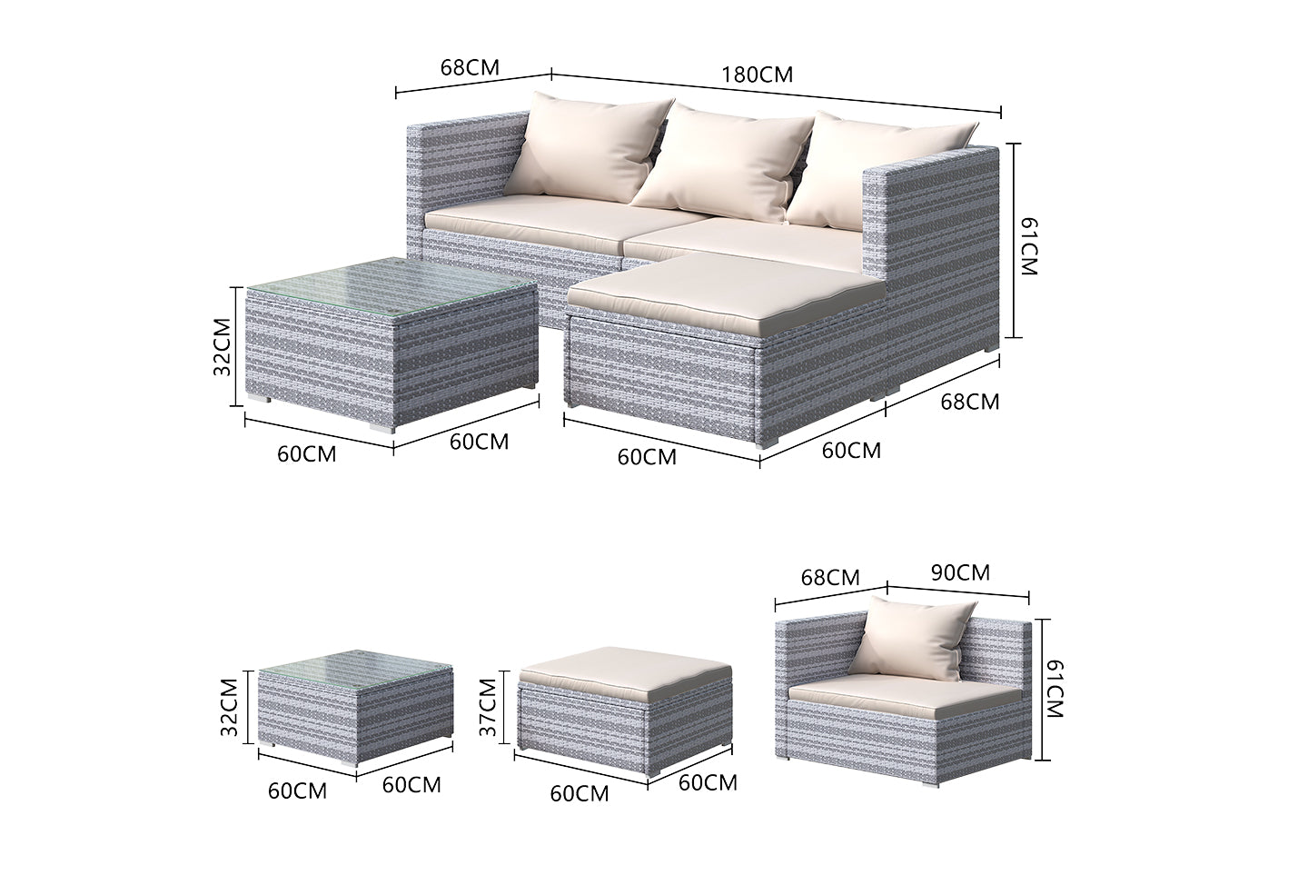 AJUNION Wicker Rattan Garden Sofa Outdoor Lounge Set 4 Piece with Y Mail Packing