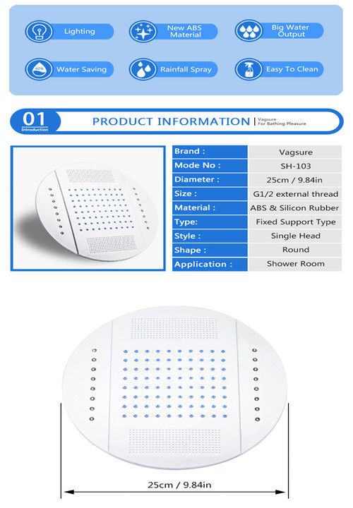Multi Function Overhead Rainfall Shower Head 25CM Diameter With LED Lighting