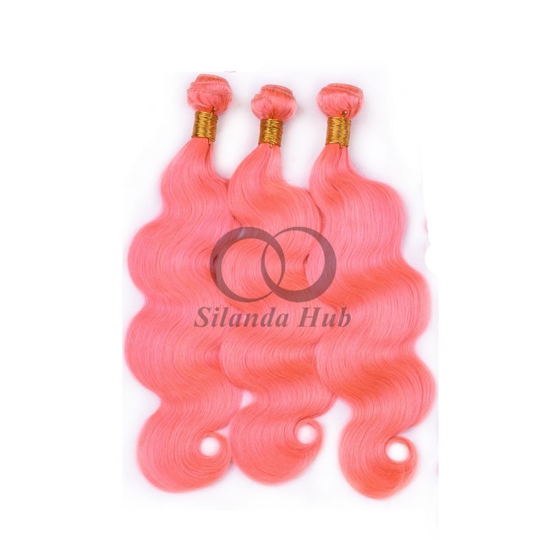 Pink Body Wave Remy Human Hair Bundles Sew In Weave Bundles Brazilian Bundle Deals