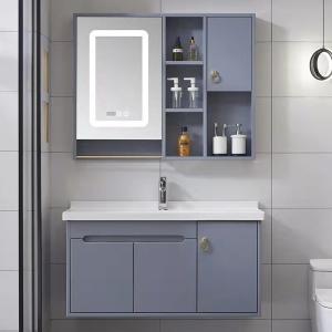 China Hotel Floating Wall Mounted Solid Oak Wood Bathroom Vanity With Mirror Wash Basin wholesale
