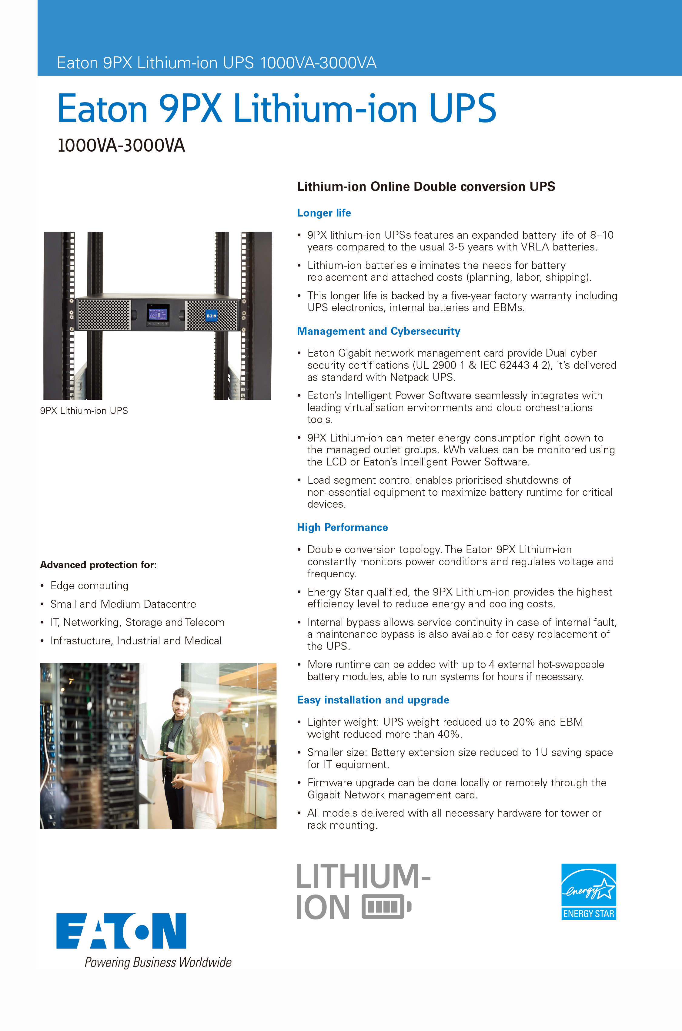 Telecommunications Eaton 9PX Lithium Online Single Phase UPS 1KW 1.5KW 2.2KW 3KW