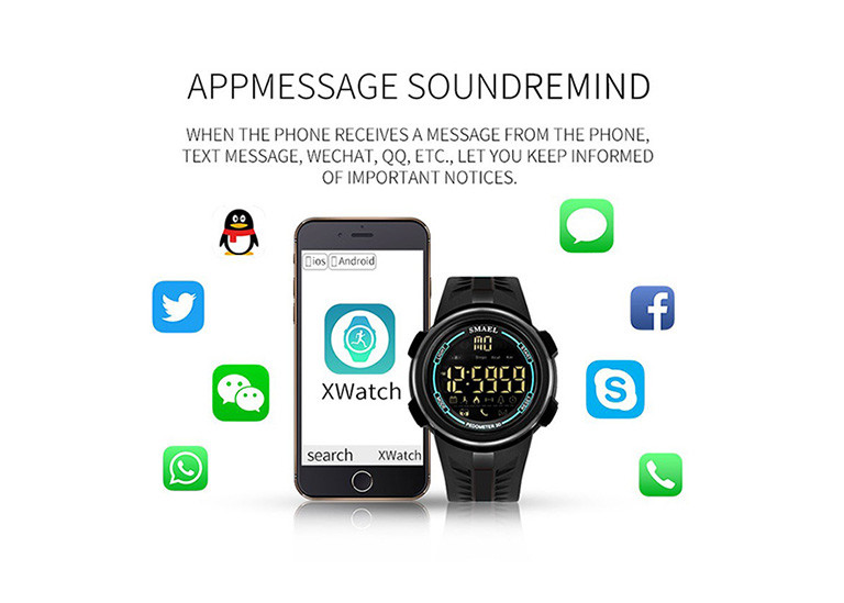 Smart Outdoor Men Plastic Sports Watch 304 Stainless Steel With App Remind Function