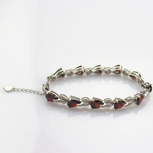 China Sterling Silver Created Garnet Clear CZ Diamonds Tennis Bracelet(B02GARNET) wholesale