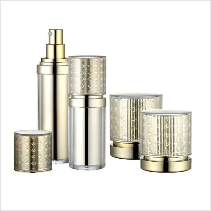30ml 50ml Airless Cosmetic Bottles Gold Collar Double Layer PMMA Bottle