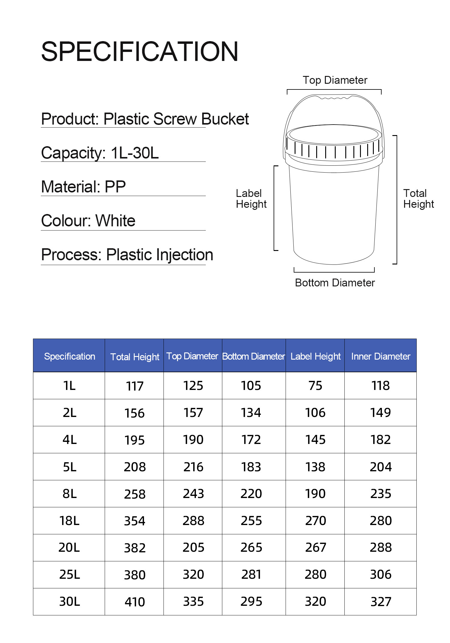 Wholesale Round Durable 5L 10L 20L 5Gal Plastic Bucket with Screw Top for Food Storage