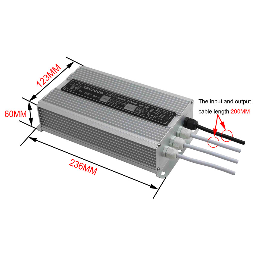 12v 200w waterproof power supply IP67 with coffee color LED transformer Adapter for LED Light