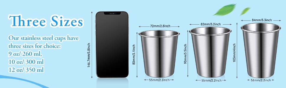 16 Pack Cylindrical Custom Stainless Steel Cups Shatterproof