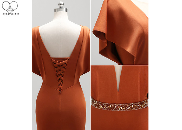 Multi Color Long Tail Gown , Mermaid Ball Gown Deep V Neck Bandage Ruffle Sleeve