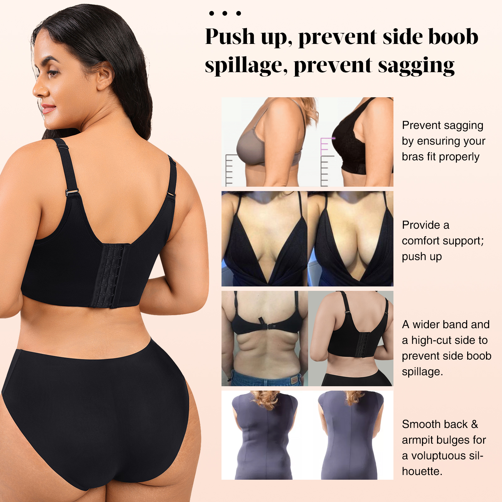 Hexin Back Fat Bra for Women Invisible Push Up Deep Cup Incorporated Bra Shapewear