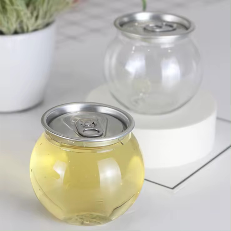 Transparent PET Plastic Cylinder Food Grade Can Jar With Aluminum Easy Open Lid