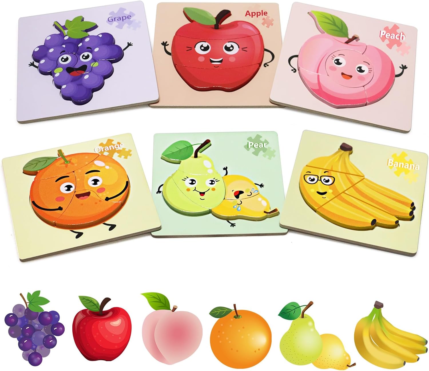 Unisex Wooden Toddler Fruit Jigsaw Puzzles Great for Sensory Development and Learning